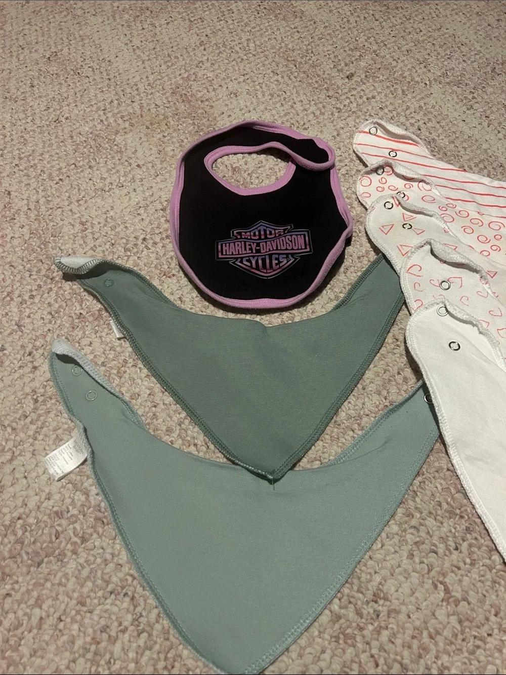 Harley-Davidson Black and Pink Baby Bib with Mixed Pink & Sage Bandana Bibs